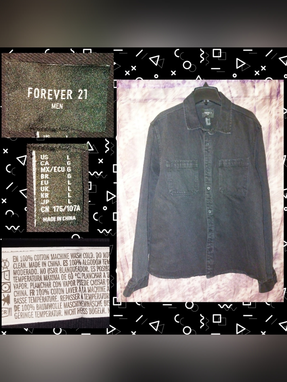 Forever 21 Men brand Black Wash Button Front Denim Jacket/Shacket Sz Large